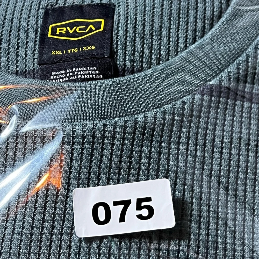 RVCA Day Shift Thermal Stripe Long Sleeve Shirt Men’s XXL Green Blue Waffle Knit